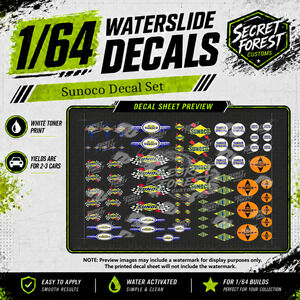 1:64 Scale Sunoco Livery Waterslide Decal Set White Toner Printed Fits Most Cars